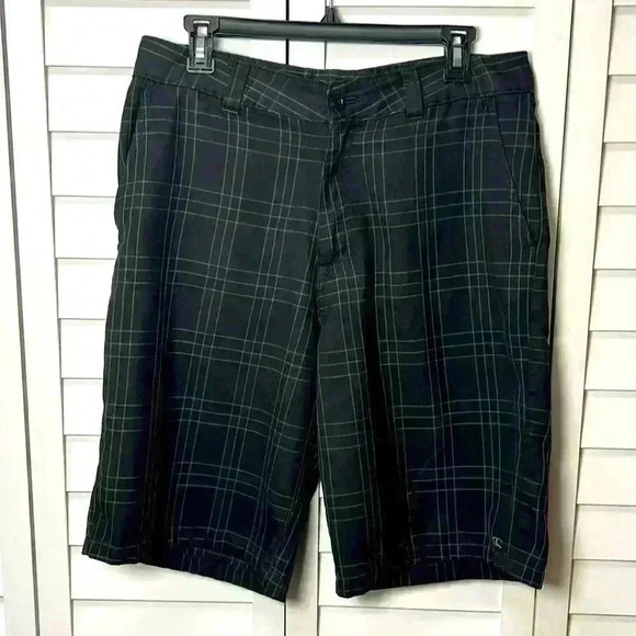 O’Neill Plaid Conquest Shorts Size 32 Black & Gray - Picture 1 of 8